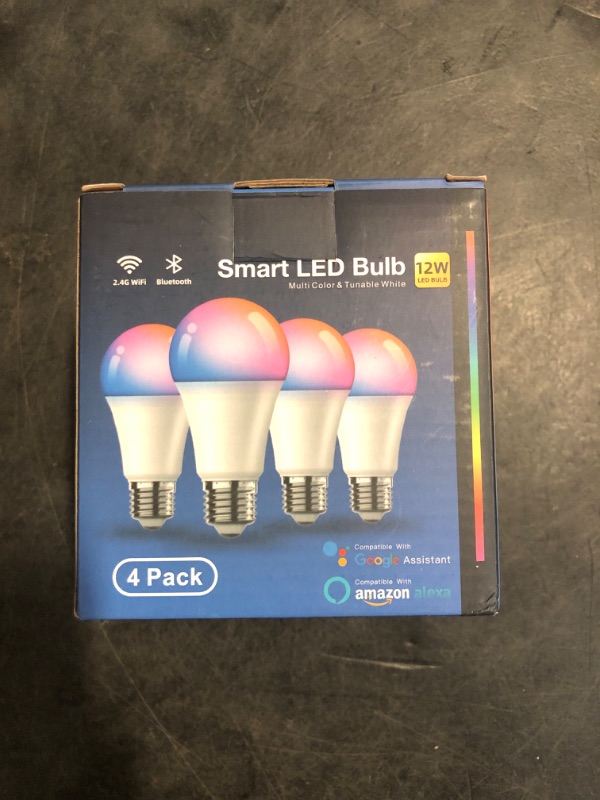 Photo 1 of Dawwee WiFi Smart LED Light Bulb - Color Changing Bulbs App Control, 2.4Ghz Bluetooth Smart A19 Bulbs Music Sync, Magic RGB Light Bulb Compatible with Alexa and Google Assistant, E26 LED Bulb, 4 Pack