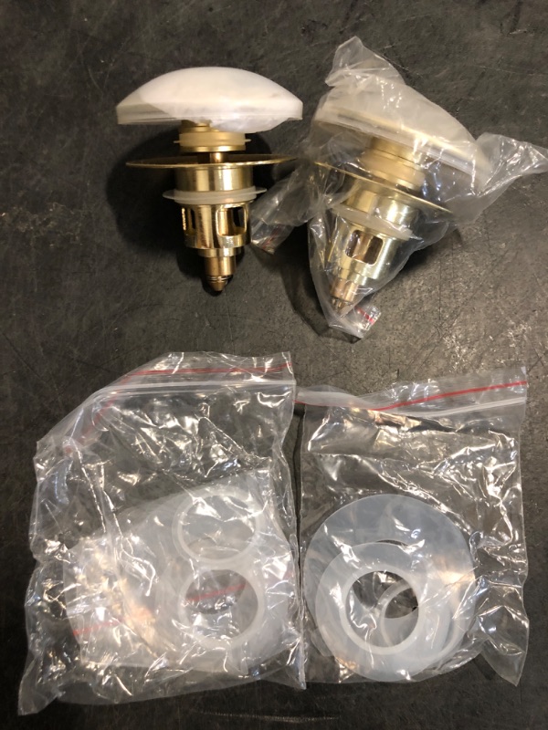 Photo 1 of Hibbent 2 Pack All Metal Bathroom Sink Stopper, Universal Pop Up Drain Strainer, Brass Bullet Core Push Type Sink Stopper for 1.1''~2.3'' Basin, Big Push Button, Anti Clogging Filter, Brushed Gold