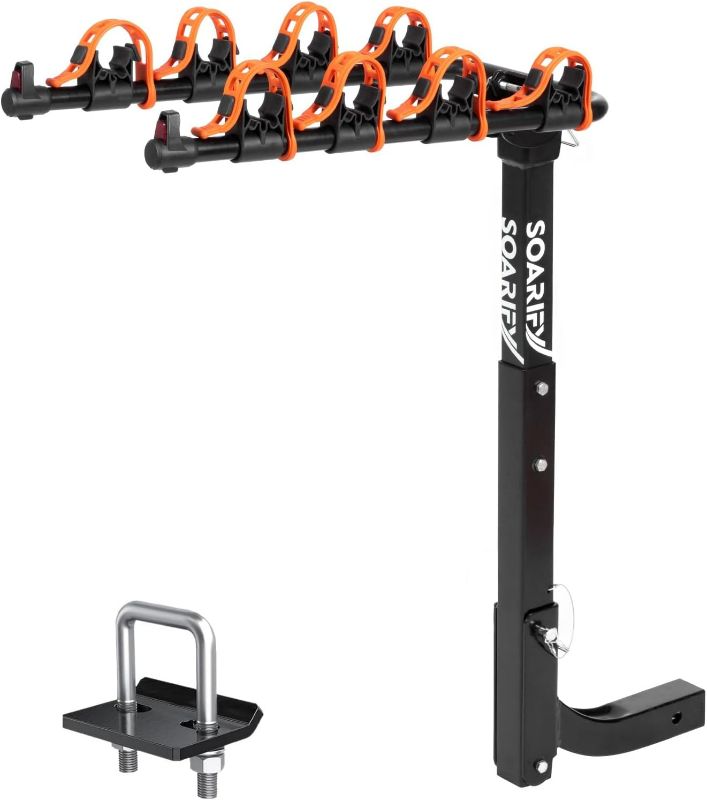 Photo 1 of Bike Rack for Car, SUV, RV, Mount Hitch Bike Back 4, Up to 143 lbs Load Bicycle Rack Carrier Rubber Straps, Tilt Release with 2" Hitch for Cars (4BIKES)