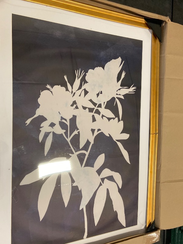Photo 1 of Indigo Botanical I Revisited-Premium Framed Print -Ready to Hang - No Nails Required - No Nails Required 