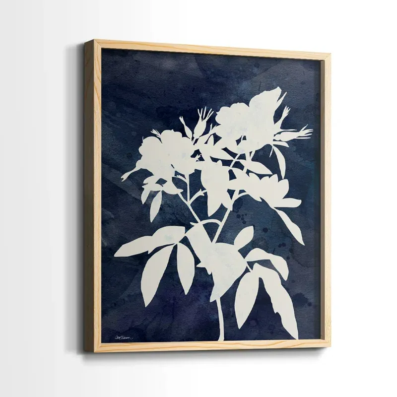 Photo 1 of Indigo Botanical I Revisited-Premium Framed Print -Ready to Hang - No Nails Required - No Nails Required