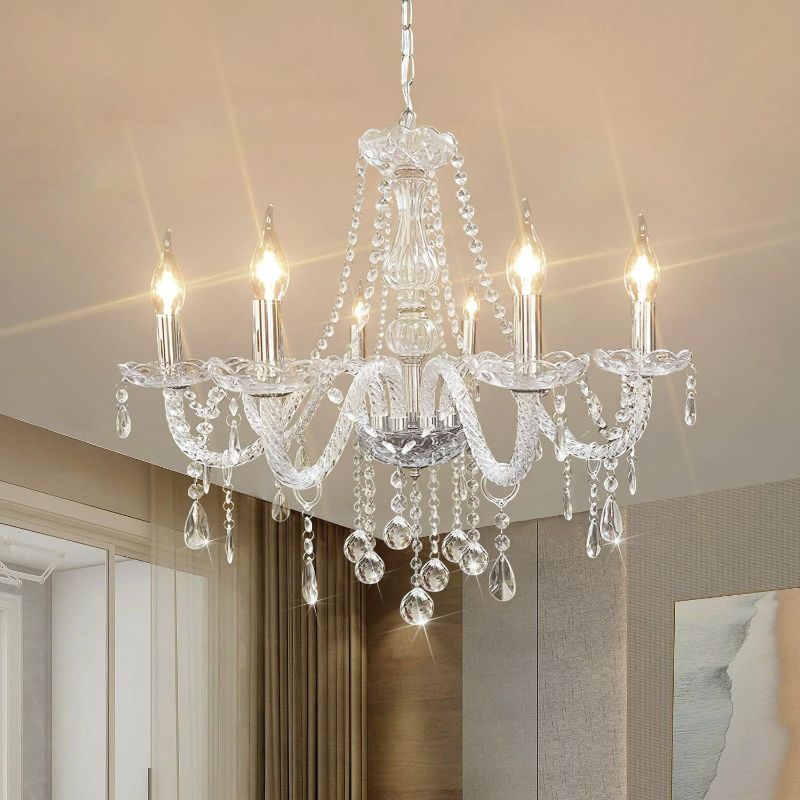 Photo 1 of Crystal Chandeliers Classic Crystal Candle Chandelier Lighting, Vintage 6 Lights Pendant Ceiling Fixture Lamp for Dining Room Bedroom Island Hallway Wedding Decoration D23.6 X L47.2