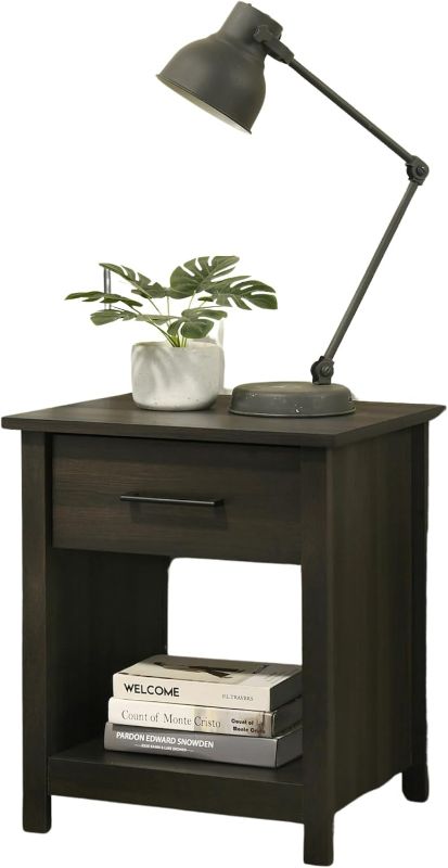 Photo 1 of Modern Drawer and Open Storage Shelf-Mid Century Wood Bedside Table for Bedrooms Nightstand, Espresso
