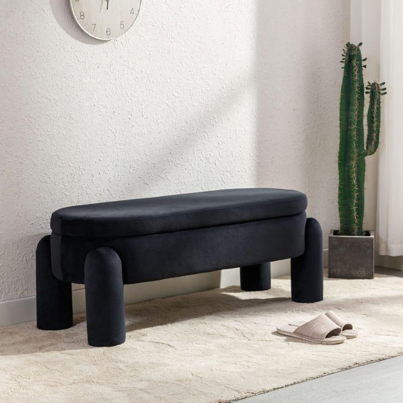 Photo 1 of HEAH-YO Modern Storage Bench, 44.75 Inches Upholstered Velvet Storage Ottoman Shoe Bench, End of Bed Bench for Bedroom Entryway Living Room,Black