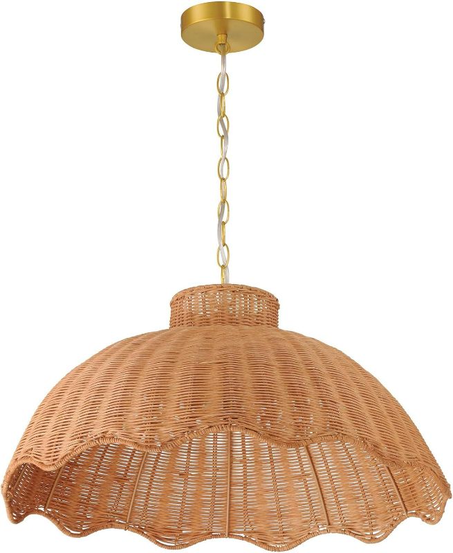 Photo 1 of Creative Co-Op 60-Watt Large Scalloped Rattan Pendant Lighting, Natural