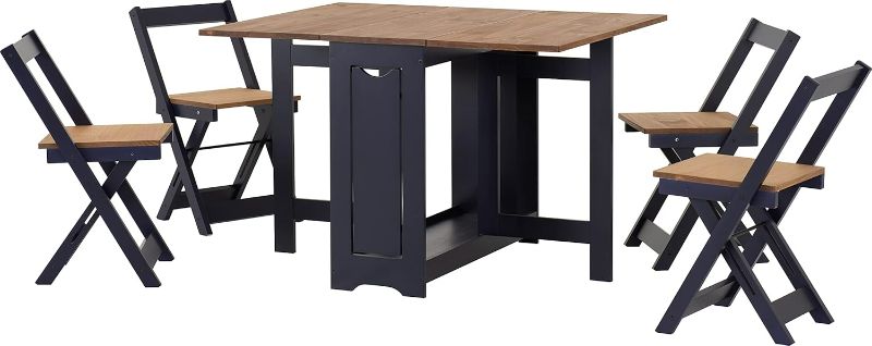 Photo 1 of Seconique Santos Butterfly Dining Set in Navy Blue/Distressed Waxed Pine