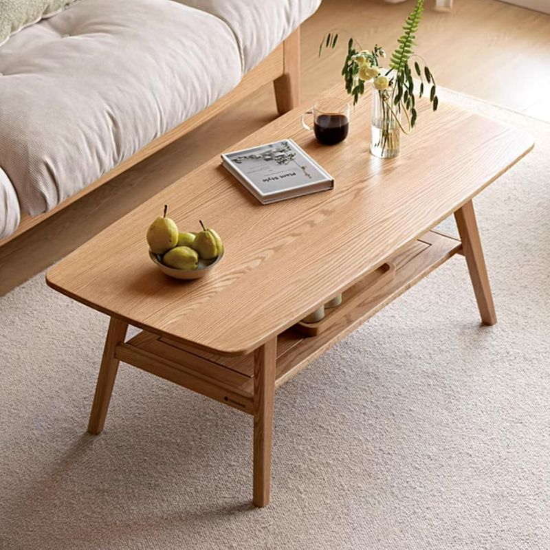 Photo 1 of Oak Wood Coffee Table - 2-Tier Wooden Center Table for Living Room,Apartment, and Office, Farmhouse Rustic Rectangle Table, Easy Assembly,47 Inch