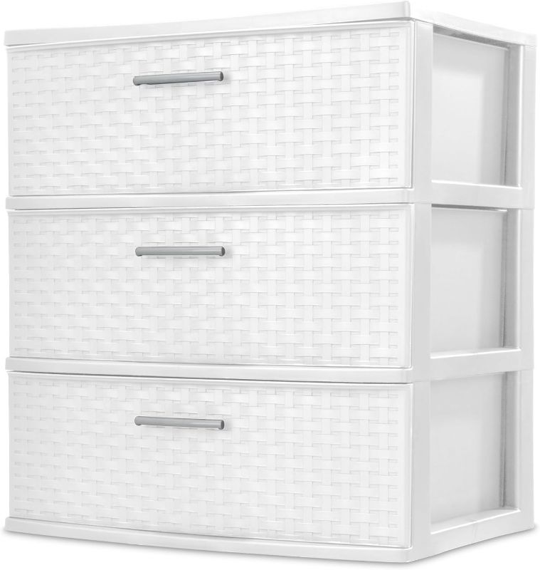 Photo 1 of 3 Drawer Wide Weave Tower White