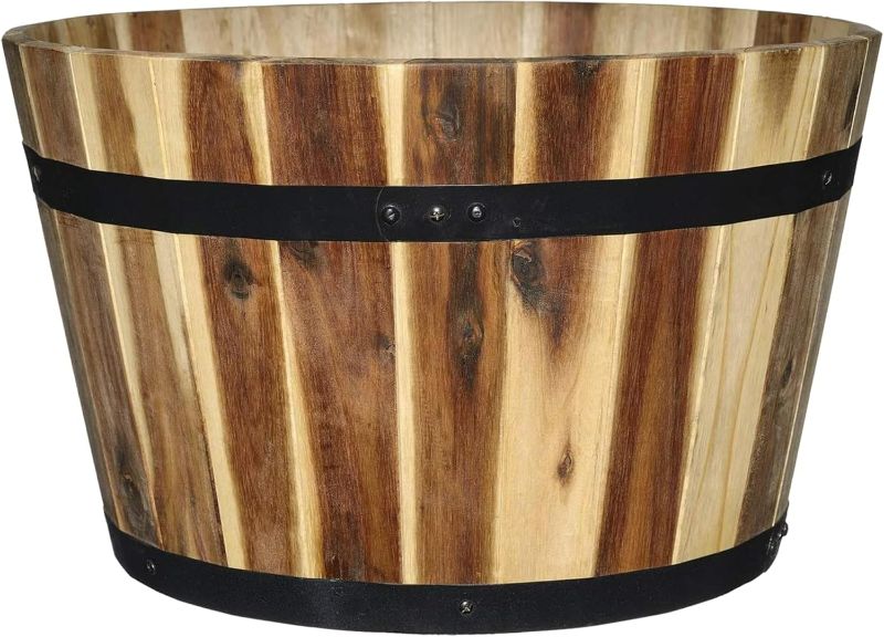Photo 1 of  2 Classic Home & Garden 16" Whiskey Barrel Planter, Acacia