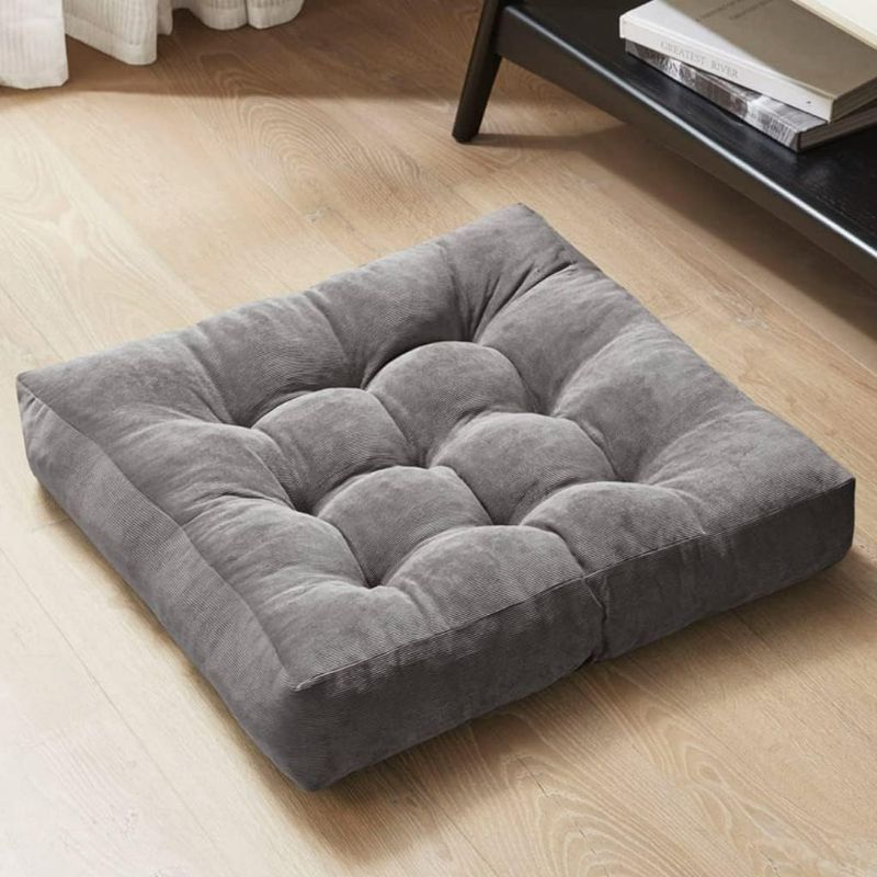 Photo 1 of Degrees of Comfort Meditation Floor Pillow, Square Large Pillows Seating for Adults, Gray Tufted Corduroy Cushions for Outdoor Yoga Tatami Fireplace Living Room, Grey, 22x22 Inch