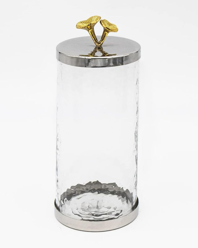 Photo 1 of Godinger Canister Storage Container, Glass Storage Canister, Marble with Silver Band - 4x8