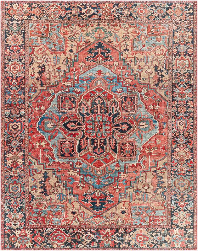 Photo 1 of Neyland Traditional Medallion Area Rug - Performance and High Traffic Carpet for Living Room, Dining Room, Bedroom - Red, Blue, Pink - 8'10" x 12' (9x12)