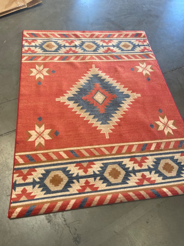Photo 1 of Nevita Collection Southwestern Native American Design Area Rug Southwest Design Rugs Geometric South West Pattern (Orange (Terra) Blue Beige Red, 5'3" x 7'1")