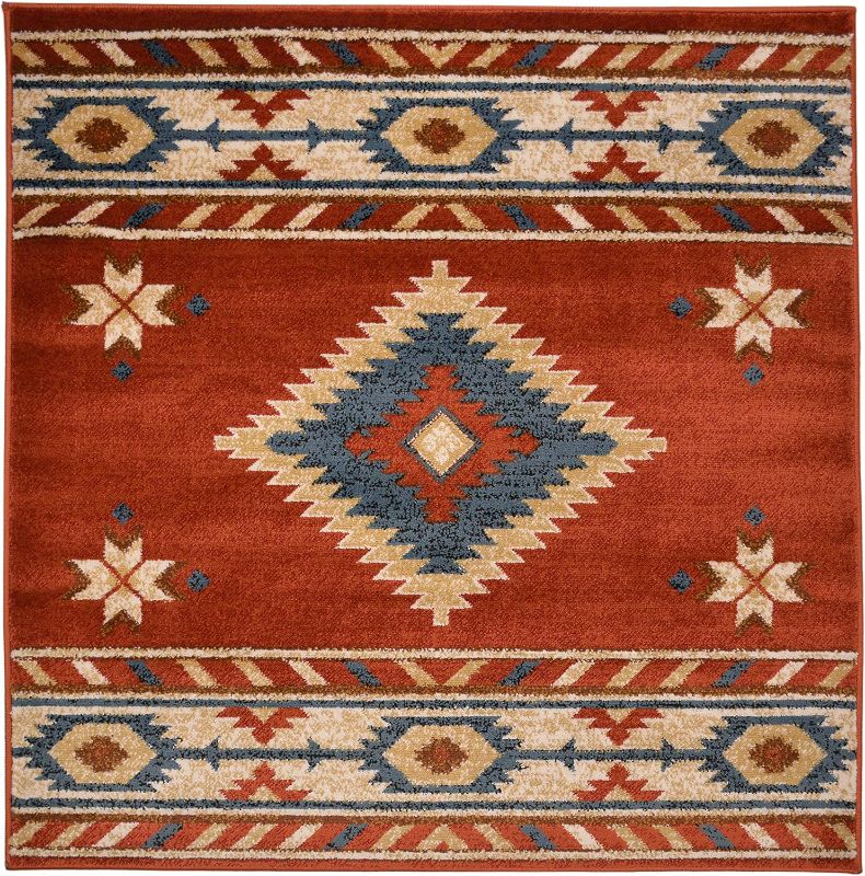 Photo 1 of Nevita Collection Southwestern Native American Design Area Rug Rugs Geometric (Orange (Terra), 3 x 3)