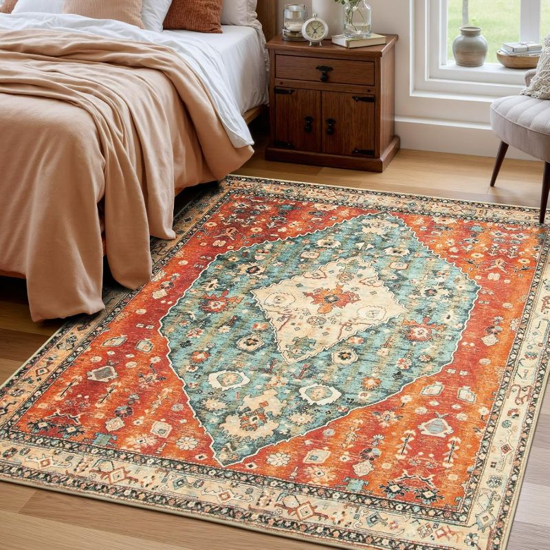 Photo 1 of Lahome Boho Tribal Square 6x6 Area Rug, Washable Rugs for Bedroom Aesthetic Soft Living Room Rugs, Oriental Non Slip Non-Shedding Indoor Accent Floor Carpet for Nursery Home Office