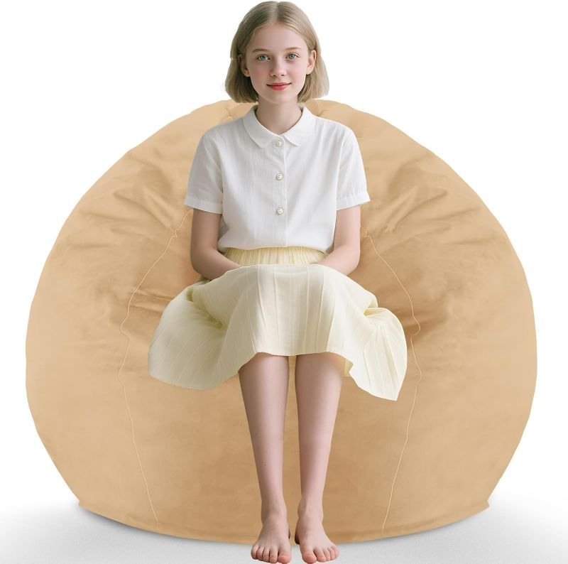 Photo 1 of 2FT Bean Bag Chair, Comfy Bean Bag Chairs with Memory Foam Filled, Fluffy Beanbag Sofa with Dutch Velvet Cover, Teardrop BeanBag Chairs for Living Room, Playroom - Khaki