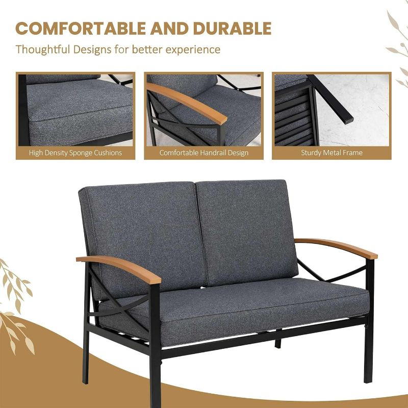 Photo 1 of PROHIKER Patio Furniture Outdoor Rattan Loveseat 2-Seat, Lumbar Pillows and Cushions, All-Weather Wicker Loveseat Porch Chairs for Balcony, Lawn, Backyard