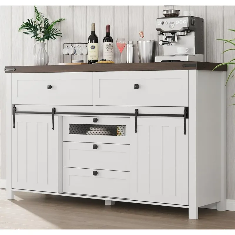 Photo 1 of Farmhouse 5 Drawers Dresser For Bedroom With Sliding Barn Doors