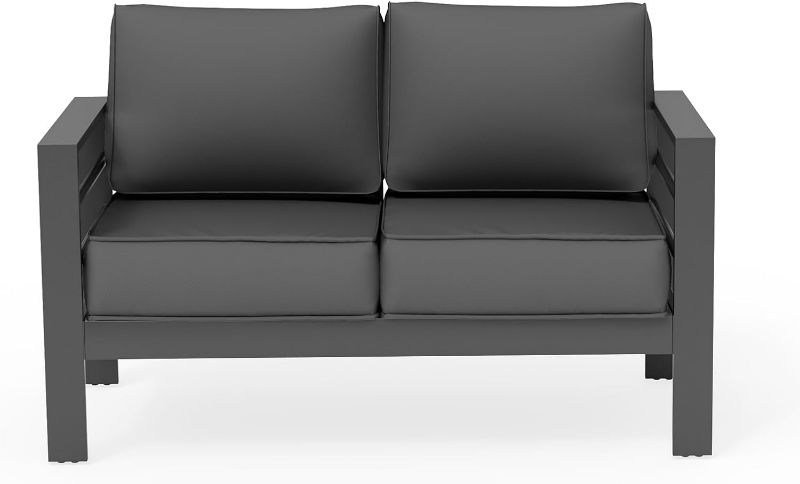 Photo 1 of UDPATIO Outdoor Loveseat Aluminum Outdoor Furniture Sofa, Patio Seating Loveseat with 5" Thick Cushion and Waterproof Cover