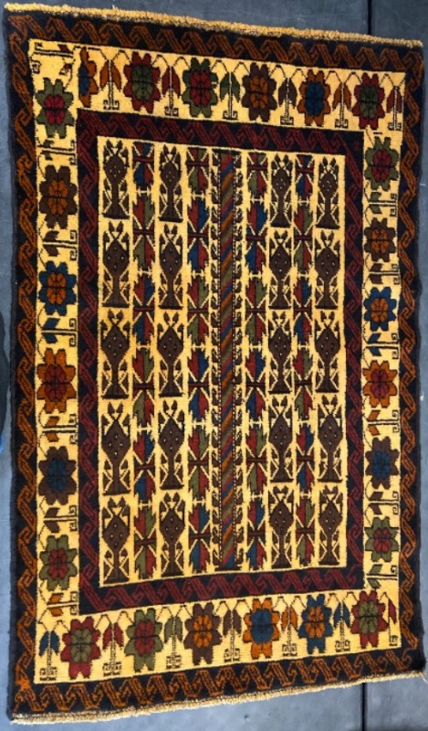 Photo 1 of Afghan Baluch Rug 3x5, Tribal Carpet, Orange, Unique (Replica) 