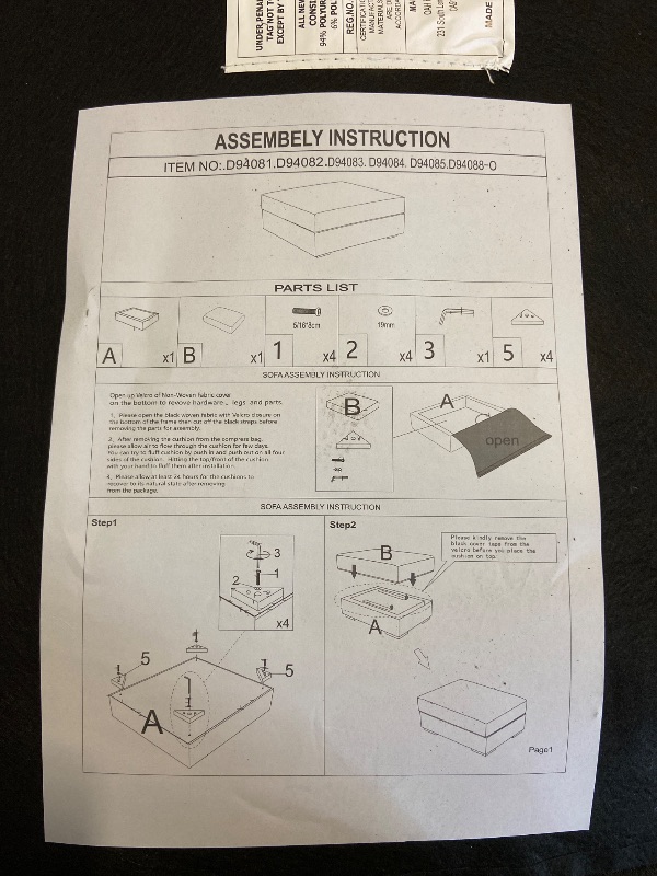 Photo 1 of (Box 1 of 6, D94083-O Gray Ottoman) Andreco 6 - Piece Corduroy Sectional