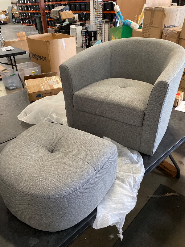 Photo 1 of Daugirdas Upholstered Barrel Chair with Ottoman Light Gray
