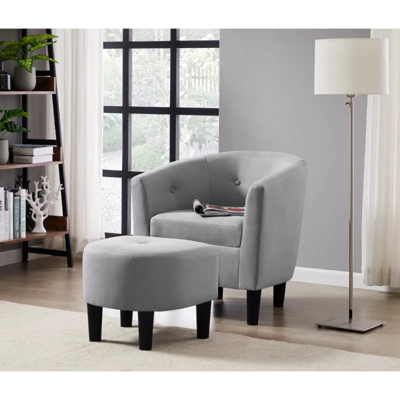 Photo 1 of Daugirdas Upholstered Barrel Chair with Ottoman Light Gray
