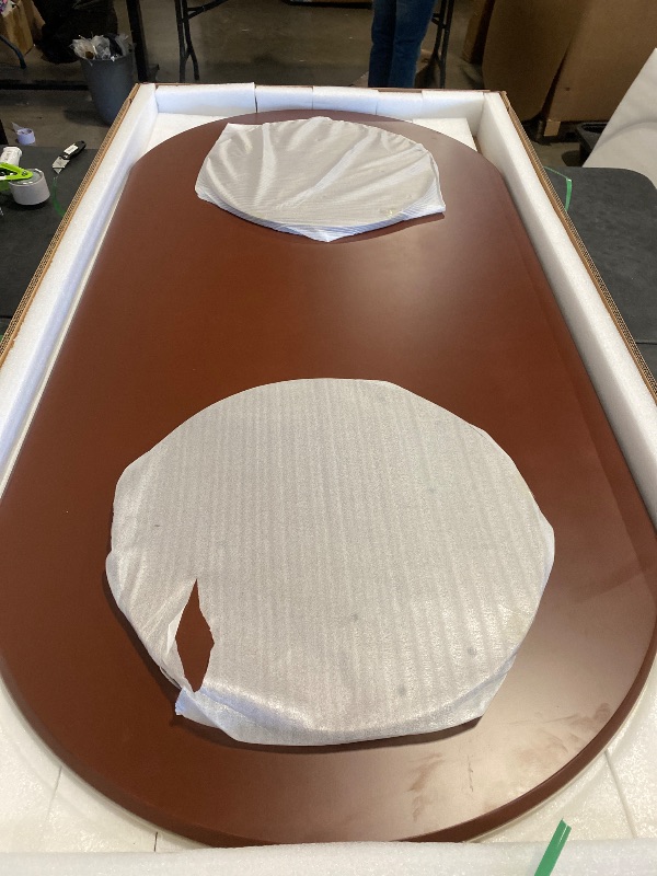 Photo 1 of (Box 1 of 2 * Stone Top Only) Maxsony 71" Mid Century Dining Table with Glossy Stone Tabletop, Rectangular Kitchen Table with Solid Wood Double Pedestal for 6