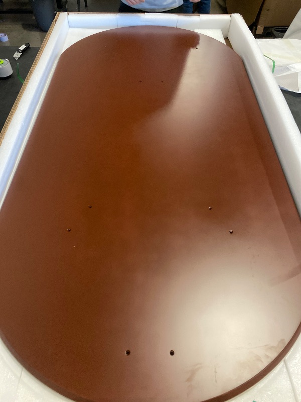 Photo 1 of (Box 1 of 2 * Stone Top Only) Maxsony 71" Mid Century Dining Table with Glossy Stone Tabletop, Rectangular Kitchen Table with Solid Wood Double Pedestal for 6