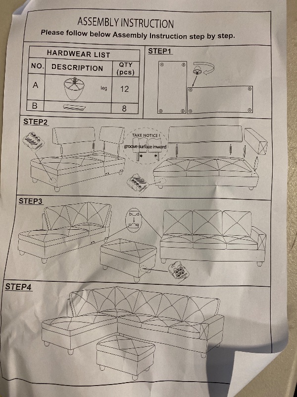 Photo 1 of 3 Seat Panel Couch Can Connect To Starhome L Shaped Gray Couch with Ottoman Faux Leather