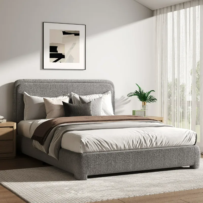 Photo 1 of King Bensu Boucle Upholstered Platform Bed
