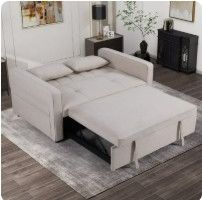 Photo 1 of Bonzy Home Pull Out Bed Futon Couch Modern Loveseat Sofa Bed with Reclining Backrest and Side Pocket for Living Room Beige