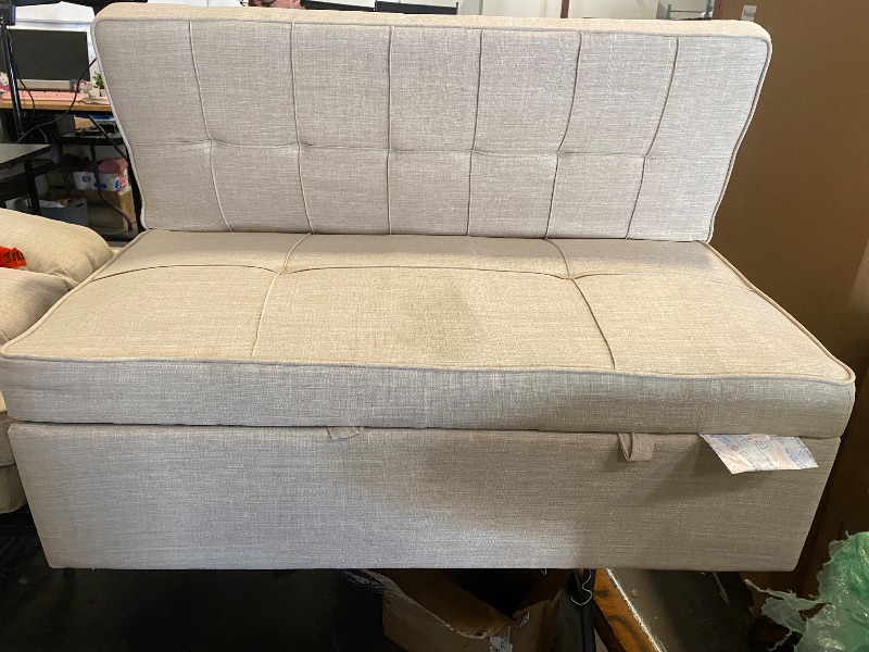 Photo 1 of Bonzy Home Pull Out Bed Futon Couch Modern Loveseat Sofa Bed with Reclining Backrest and Side Pocket for Living Room Beige