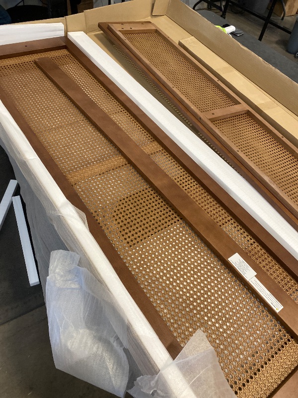 Photo 1 of Frame Support Pieces -  Baxton Studio Gardwin Mid-Century Modern Ash Walnut Finished Wood Queen Size Platform Bed : Parts Included: Head board panel - head board posts - foot board panel - foot board posts - headboard support & head board support bar