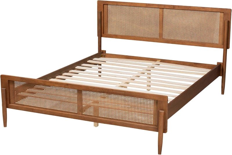 Photo 1 of Frame Support Pieces -  Baxton Studio Gardwin Mid-Century Modern Ash Walnut Finished Wood Queen Size Platform Bed : Parts Included: Head board panel - head board posts - foot board panel - foot board posts - headboard support & head board support bar