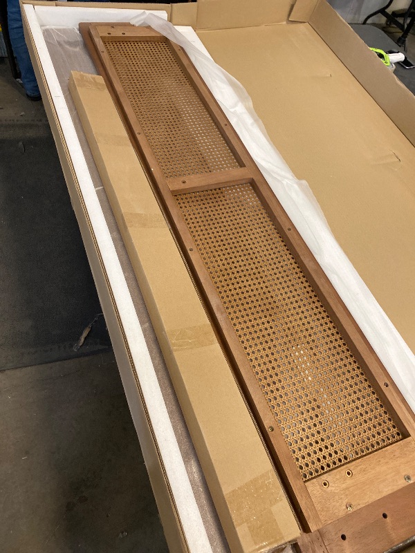 Photo 1 of Frame Support Pieces -  Baxton Studio Gardwin Mid-Century Modern Ash Walnut Finished Wood Queen Size Platform Bed : Parts Included: Head board panel - head board posts - foot board panel - foot board posts - headboard support & head board support bar