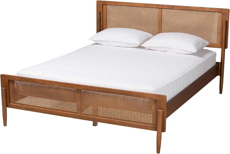 Photo 1 of Frame Support Pieces -  Baxton Studio Gardwin Mid-Century Modern Ash Walnut Finished Wood Queen Size Platform Bed : Parts Included: Head board panel - head board posts - foot board panel - foot board posts - headboard support & head board support bar