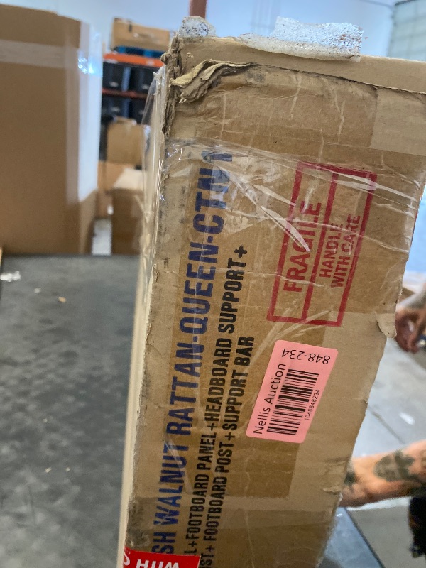 Photo 1 of Frame Support Pieces -  Baxton Studio Gardwin Mid-Century Modern Ash Walnut Finished Wood Queen Size Platform Bed : Parts Included: Head board panel - head board posts - foot board panel - foot board posts - headboard support & head board support bar