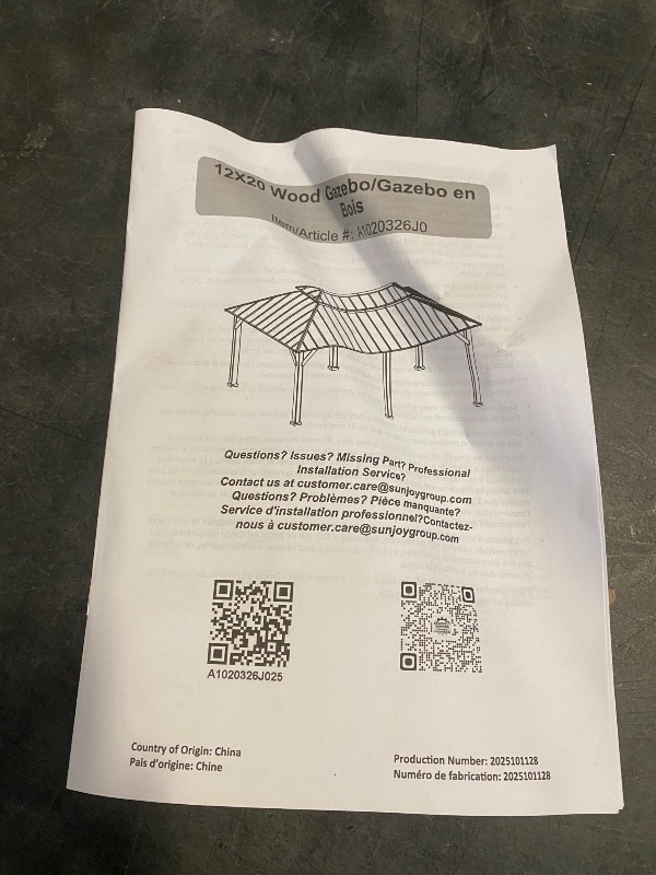 Photo 1 of (1 of 2 boxes* Item list in Photos) SUNJOY 12x20 Cedar Wood Gazebo with Galvanized Steel Roof and Curtains