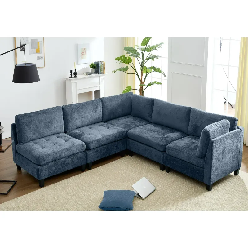 Photo 1 of (Partial Set Carton 1 & 3 of 5) 5-Piece Chenille Sleeper Sectional Corner Couch Modular Sofa Bed With Storage Chaise