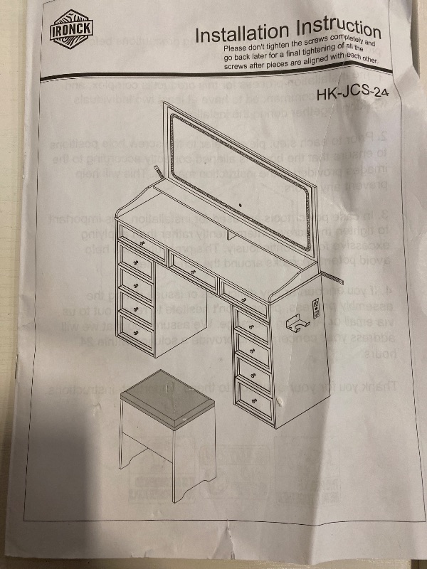 Photo 1 of L Large Modern Style Makeup Vanity Desk With Mirror, LED Lights And Power Outlet, 11-Drawer Vanity Set With Stool