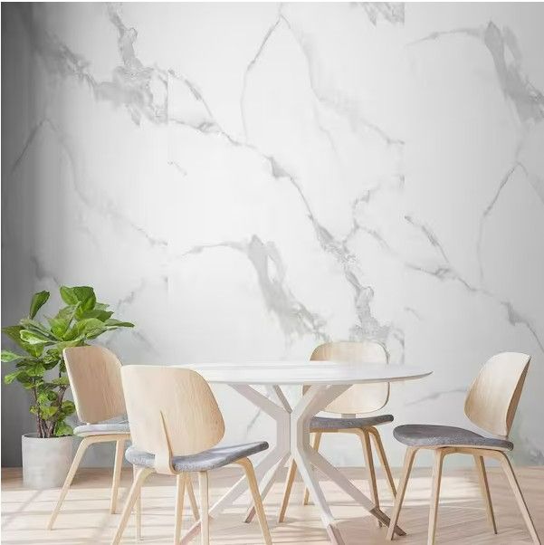 Photo 1 of 0.08 in. x 4 ft. x 10 ft. Carrara White Square Edge Vinyl Glossy Peel and Stick Decorative Wall Paneling Roll (1-Pack)