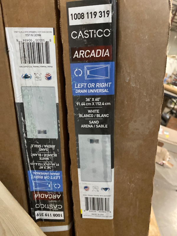 Photo 1 of CASTICO 60 in. L X 36 in. W X 1.125 in. H Solid Composite Stone Shower Pan Base with L/R Drain in White Sand