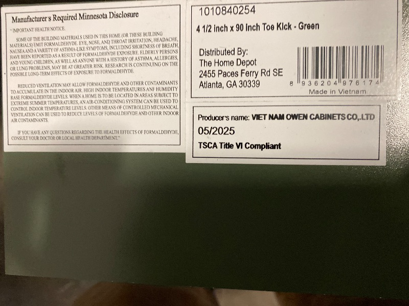 Photo 1 of Avondale/Leyton 90 in. W X 4.5 in. H Toe Kick in Fern Green