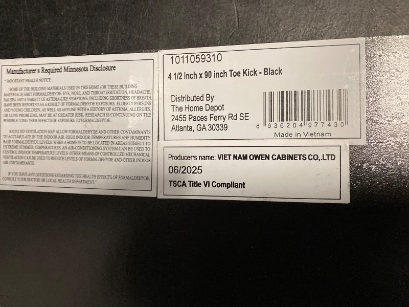 Photo 1 of Avondale/Leyton 90 in. W X 4.5 in. H Toe Kick in Raven Black
