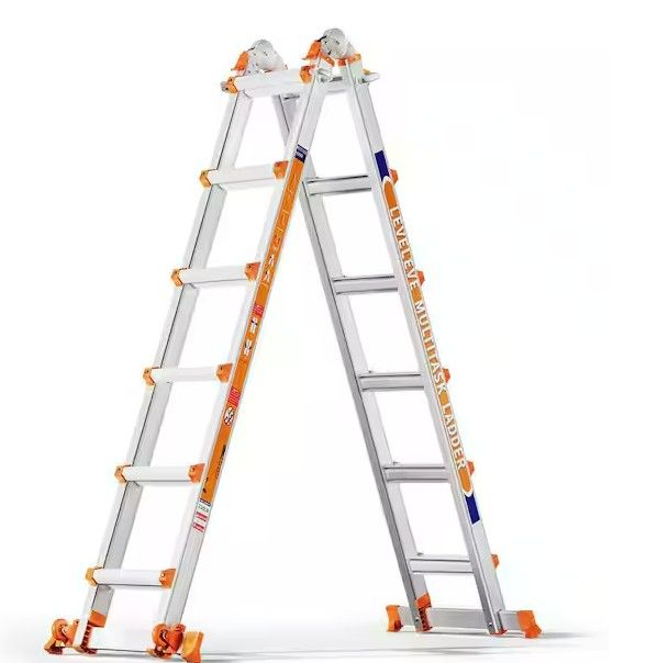 Photo 1 of A Frame 6 Step Ladder,22 ft. Reach Extension Ladder with Stabilizer Bar, Wheels, 330 lbs. Security Multi Position Ladder