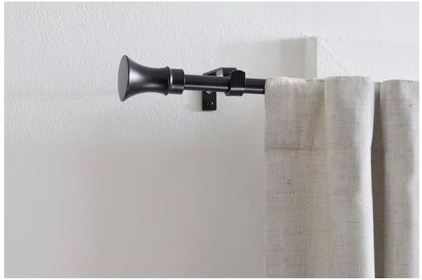 Photo 1 of 36 in. - 66 in. Telescoping 3/4 in. Curtain Rod Kit in Matt Black with Trumpet Finial