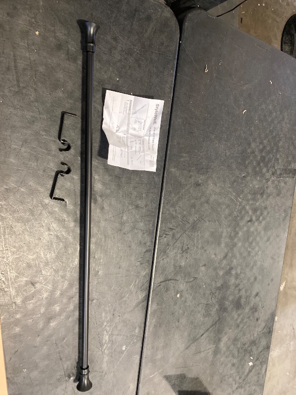 Photo 1 of 36 in. - 66 in. Telescoping 3/4 in. Curtain Rod Kit in Matt Black with Trumpet Finial