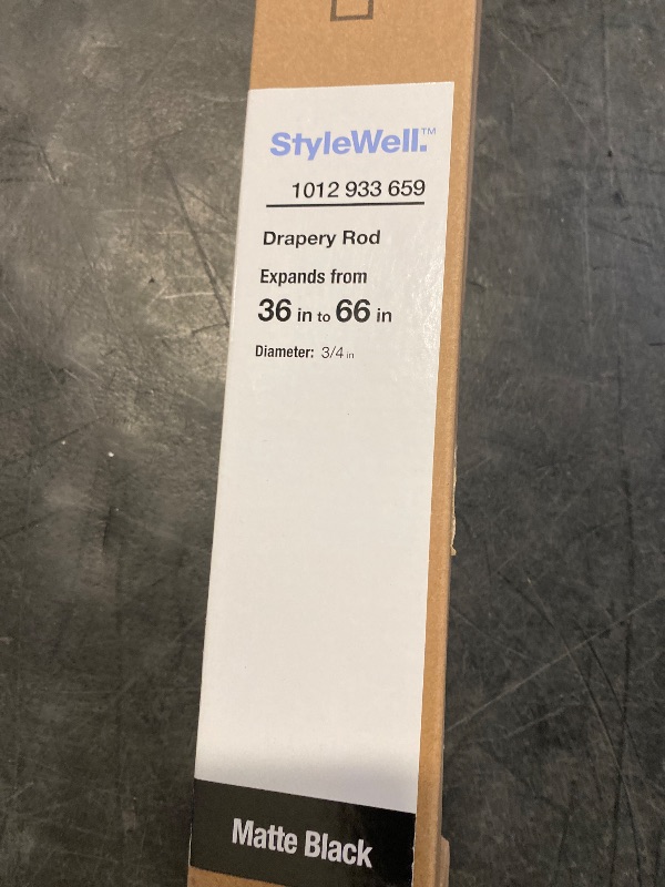 Photo 1 of 36 in. - 66 in. Telescoping 3/4 in. Curtain Rod Kit in Matt Black with Trumpet Finial