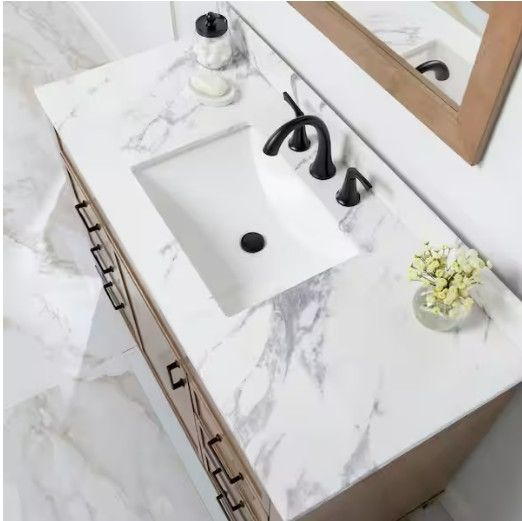 Photo 1 of 49 in. W x 22 in. D Engineered Stone Composite White Rectangular Undermount Single Sink Vanity Top in Toscana